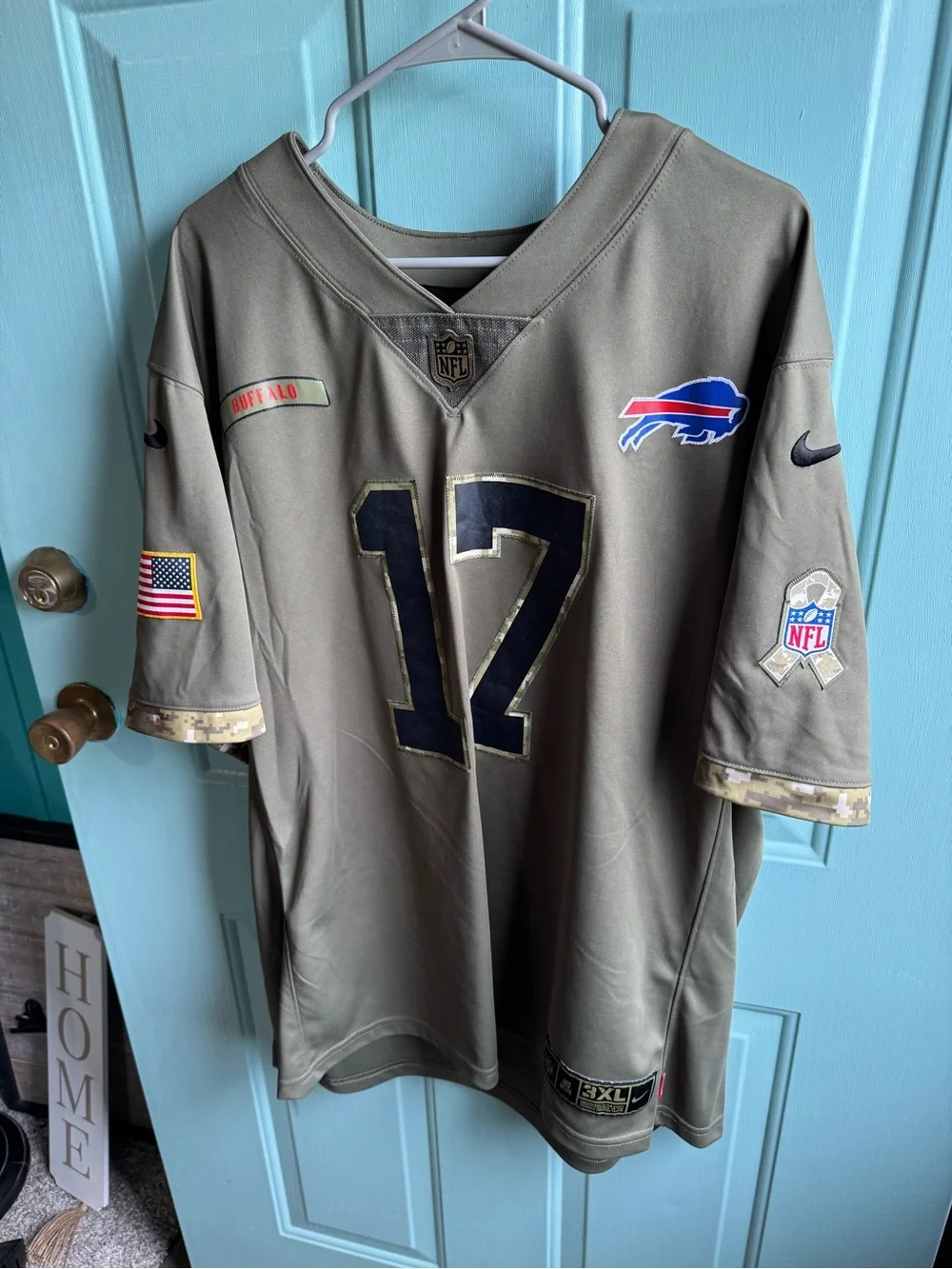 Team Apparel Men’s Olive Green #17 Military Salute Football Jersey